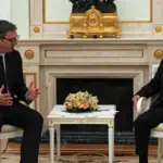 Президент Сербії Александар Вучич і Володимир Путін у Москві 23 червня 2020 року